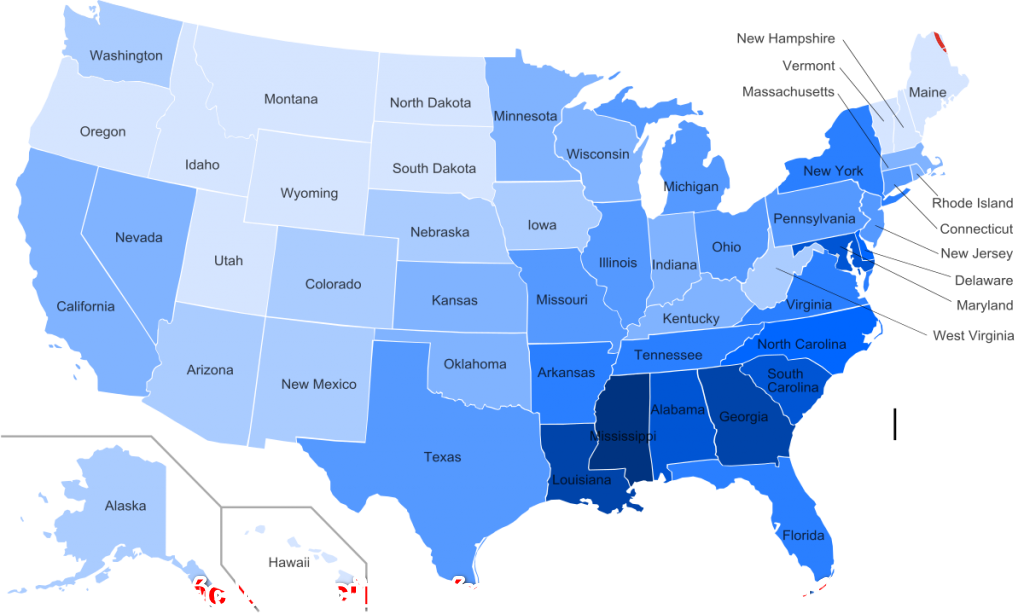 Các bang của nước Mỹ và diện tích chi tiết 