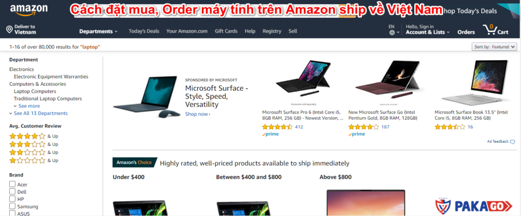 Cách đặt mua, Order máy tính trên Amazon ship về Việt Nam