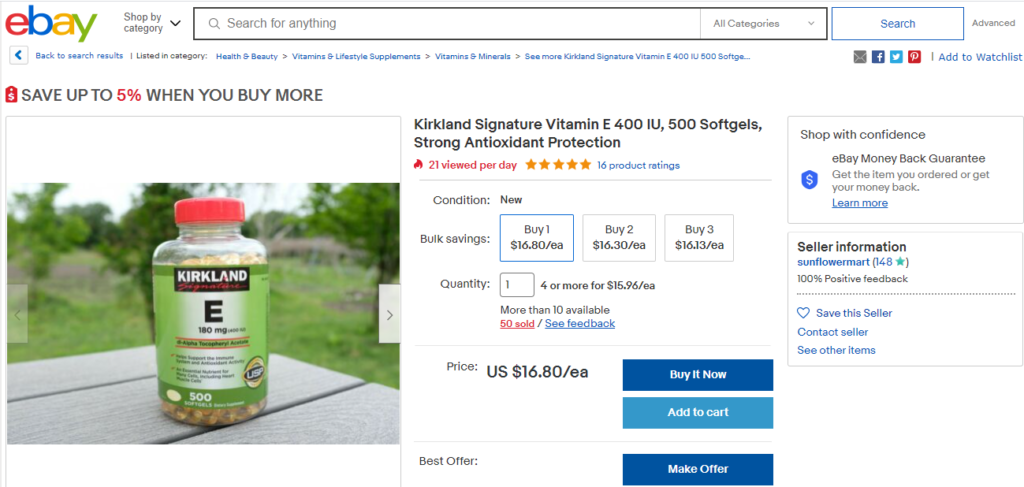 Viên uống Vitamin E Kirkland 400 IU của Mỹ, giá tốt