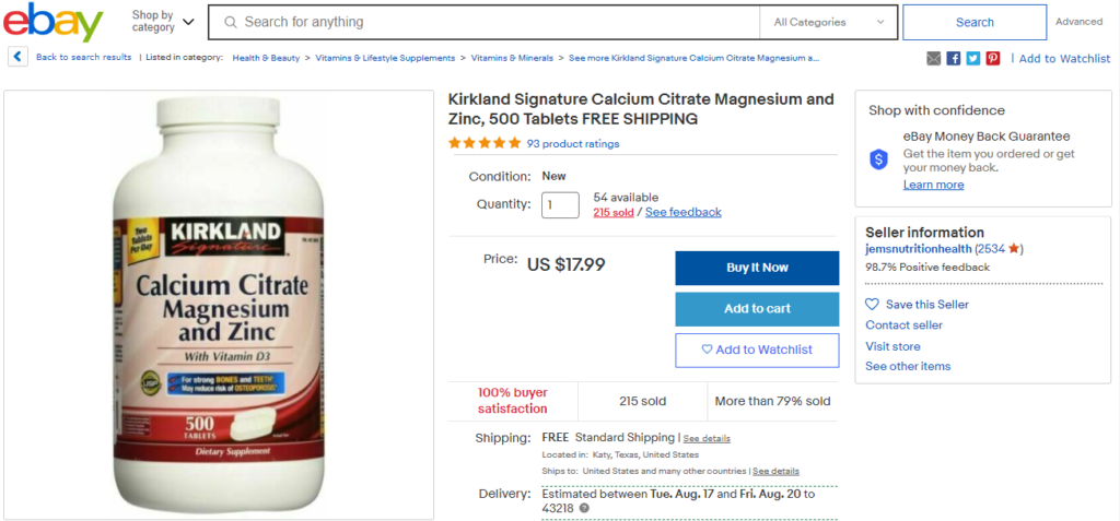 Viên uống bổ khớp Kirkland Calcium Citrate USA giá tốt
