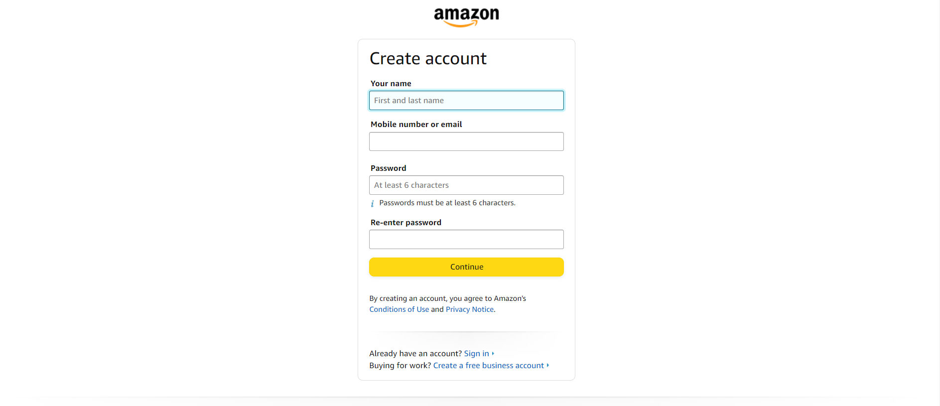 đăng ký tài khoản Amazon
